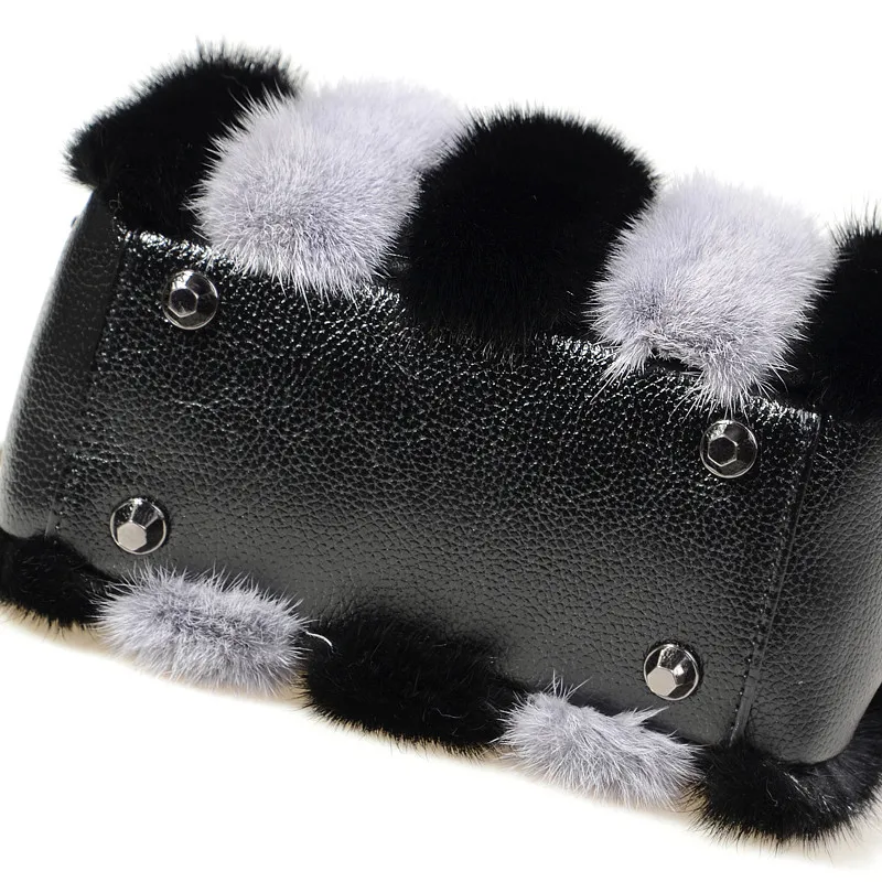 Fashion High-end New Women's Bag High-end Mink Fur Bag Literary Shoulder Bag Messenger Bag Trend Double Zipper Square Casual Bag