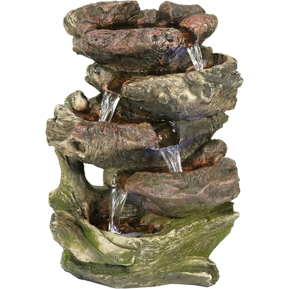 

Tabletop Water Fountain - Relaxing Indoor Desktop Water Feature - Rock Fountain with LED Lights - Office, Bedroom, Liv