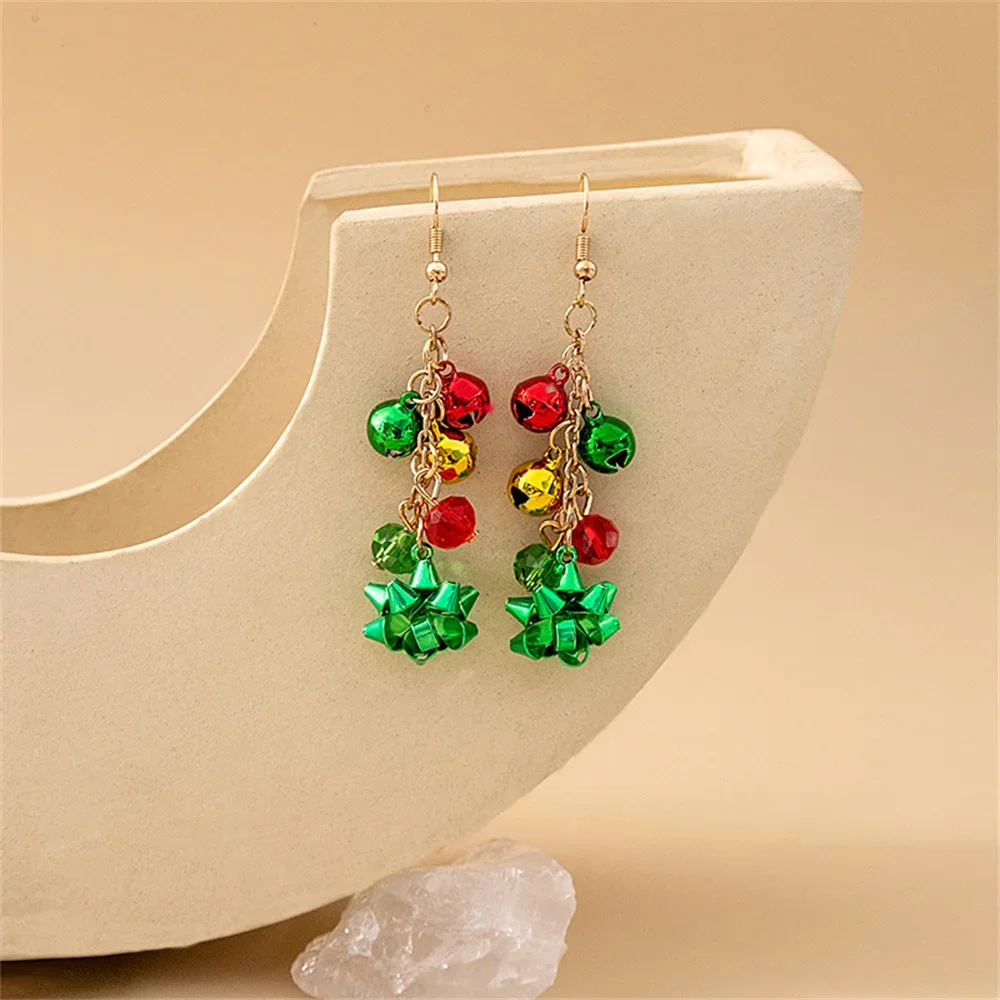 Exquisite Red Green Yellow Small Bell Stud Earrings for Women Long Tassel Flower Christmas Present Earrings Jewelry Accessories