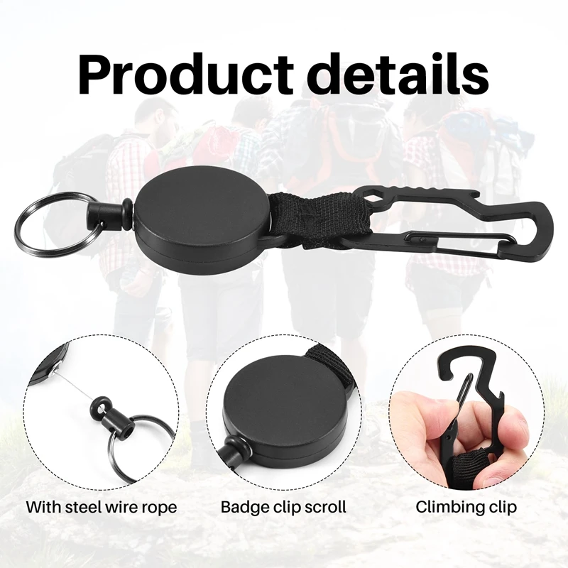 3 Pack Retractable Keychain - Heavy Duty Badge Holder Reel With Multitool Carabiner Clip,Key Ring With Steel Wire Cord Up To 25