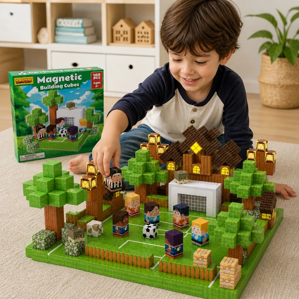 

NEW Luminous Magnetic Building Blocks DIY Forest House, Football Sports Theme Model, STEM Toys, Creative Kids Gift Set, 3D Decor