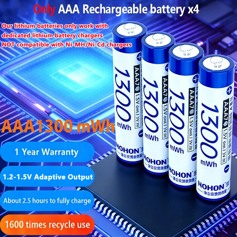 NOHON Wiederaufladbare Lithiumbatterie AA 3600 mWh/AAA 1300 mWh Originalbatterien Hohe Kapazität 1,5 V Batterie für Maus-Fernbedienung