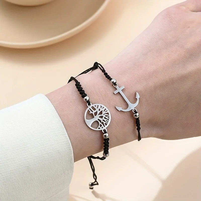 12pcs/set Stylish Stainless Steel Braided Charm Bracelet for Men - Perfect for Daily Wear and Gifting to Family and Friends image 4