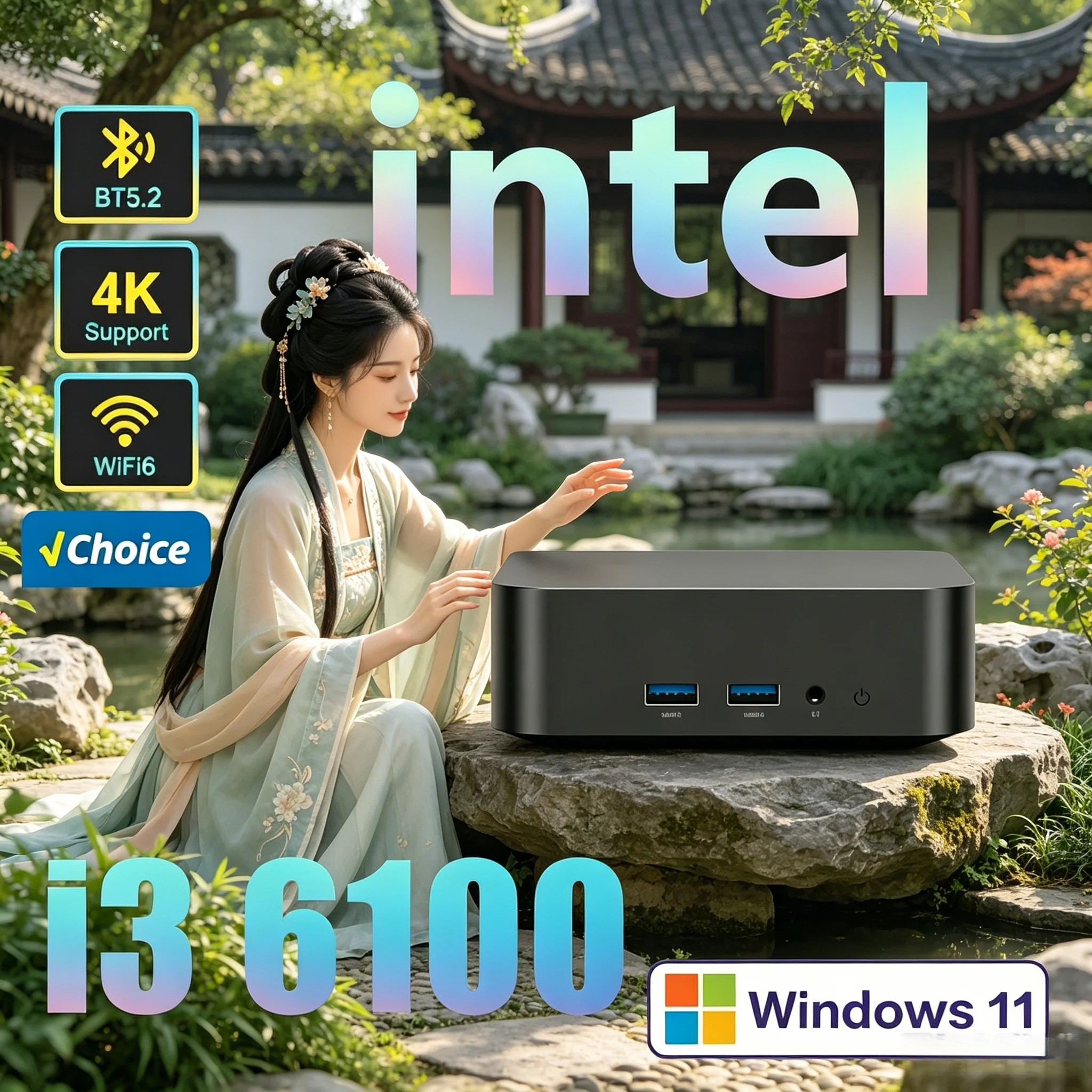 Laptop Portable Mini Desktop PC Intel I3 6006U/6100 Processor Win11 Pro Large RAM Big SSD 4K HD Home Study Business Mini Host