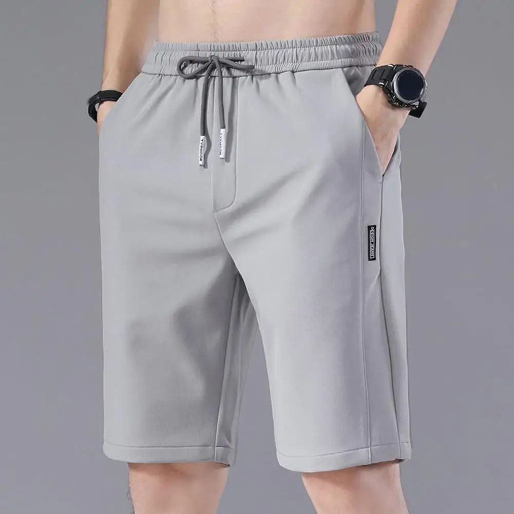 2022 Summer Men\'S Sports Shorts Solid Color Straight Pattern Loose Type Elastic Waist Drawstring Casual Shorts Jogging Pants