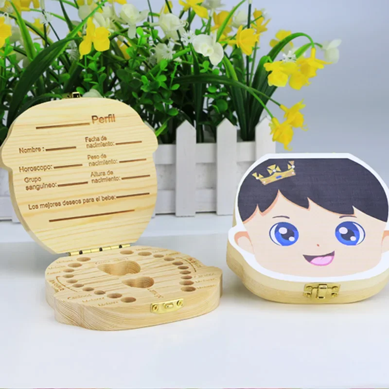 Organizer Milk Teeth Storage Language Spain English Collect Teeth Umbilica Save Gifts Baby Tooth Box  Baby Wood Tooth Box