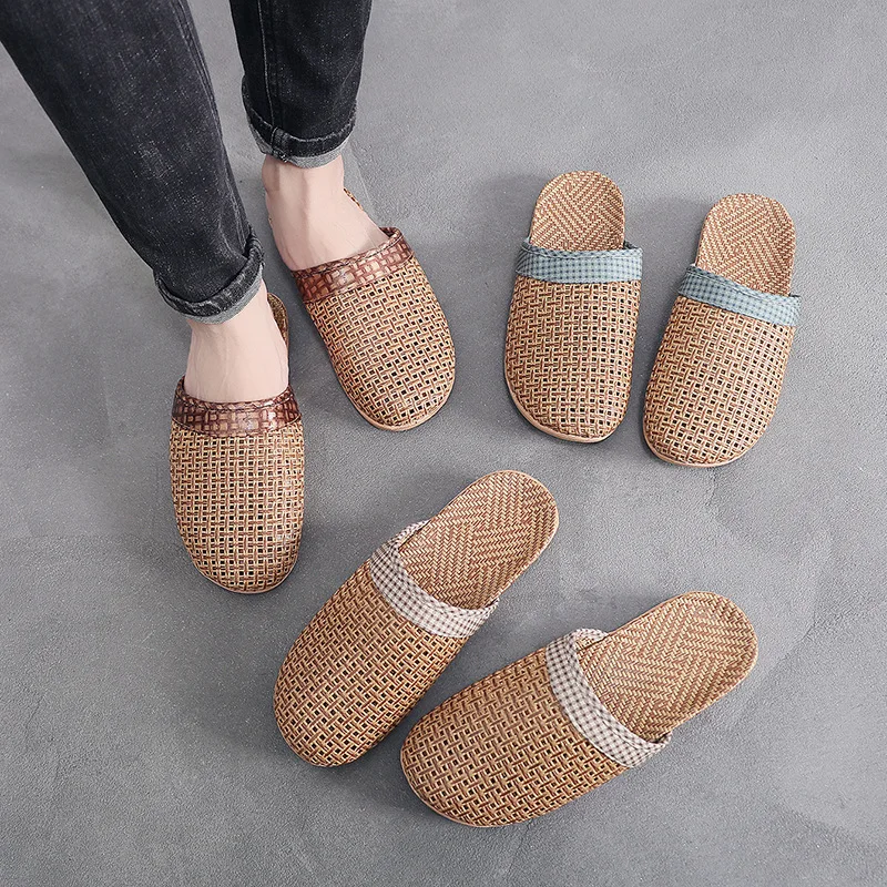 Vine Grass Woven Slippers In Summer, Linen Slippers For Indoor Living, Anti Slip Grass Mat Bamboo Slides Sandals Women Men - Image 3