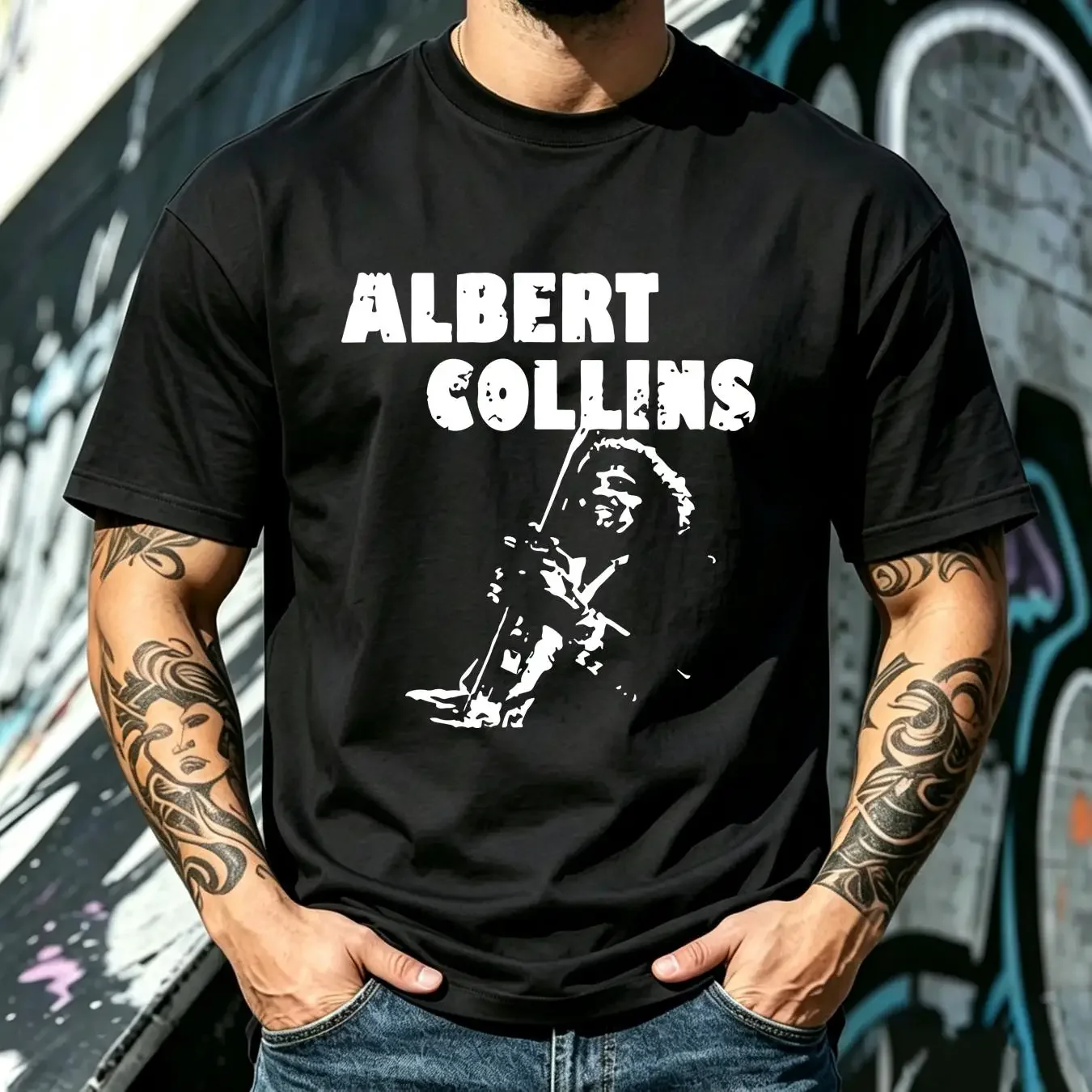 washed T Shirt Albert Collins Artwork Black All Sizes S to 5XL 1PT728 vintage Washed fashion Breathable Top For Everyday Wear