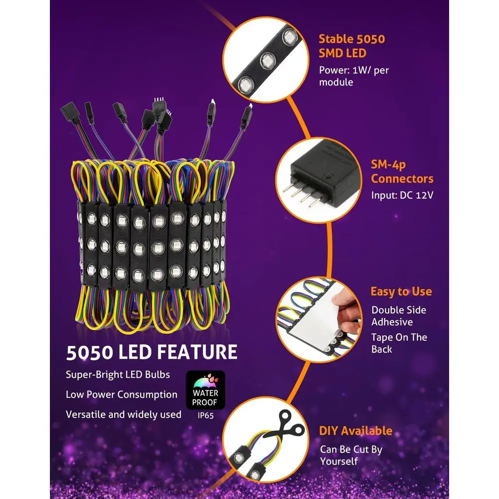 40FT أضواء LED لمتجر نافذة أمامية أضواء LED للأعمال التجارية أضواء أمامية المتجر 80 قطعة وحدة LED للعلامات 3 LED 505