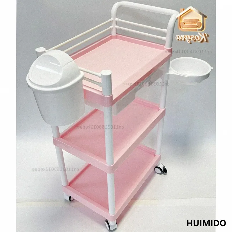 Hot Selling Pink Lash Trolley Beauty Salon Furniture Plastic Material Beauty Salon Trolley
