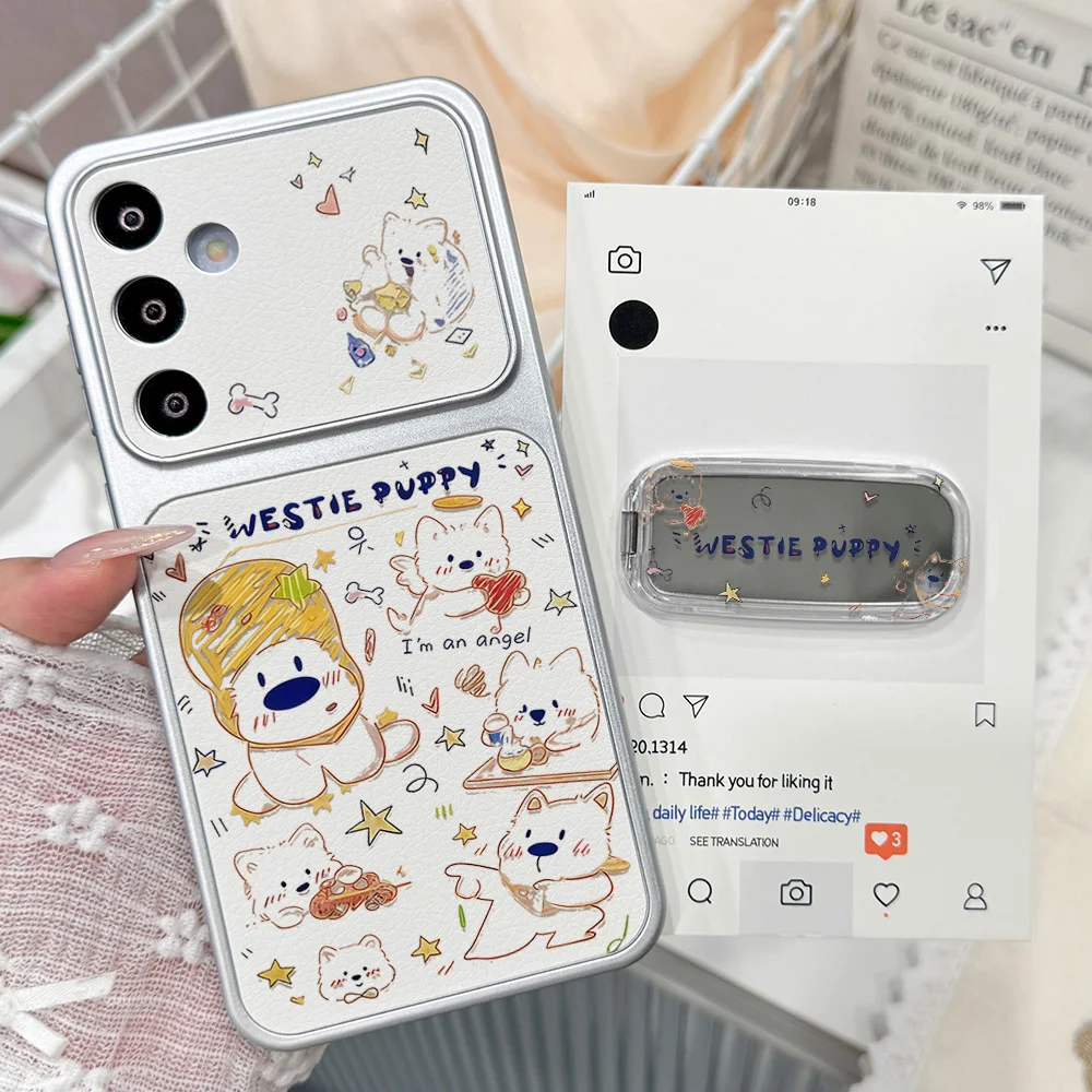 Cute Cartoon Dog Phone Case For Samsung A56 A57 5g A16 A17 A37 A27 A55 A36 S23 S24 S25 S26 Ultra Plus FE Lanyard and Stand Cover view 4