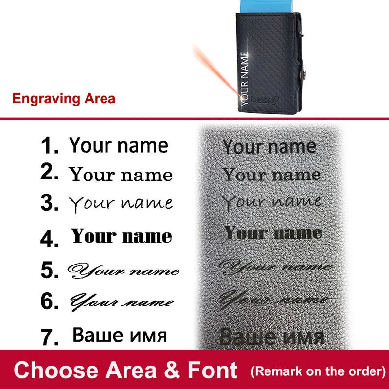 Baellerry-Carteira Curta para Homens, Porta-Cartão Popup, Gravura com Nome Livre, Fibra De Carbono Bolsas, Qualidade Superior, RFID, Novo