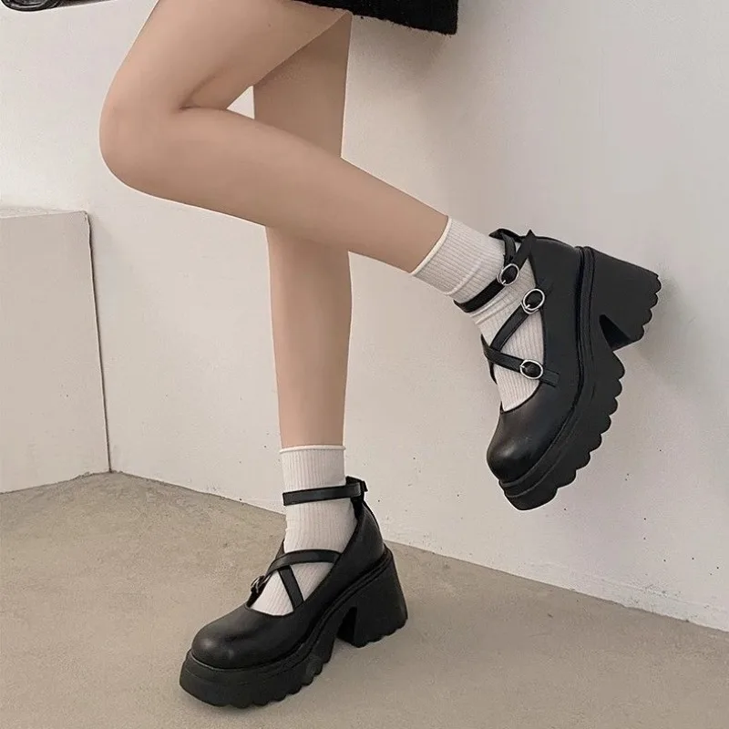 

Women's Shoes Round Toe Block Heel Chunky Heels Japanese Style Lolita Mary Jane Kawaii Gothic Cute Evening Ladies Pumps Fashion