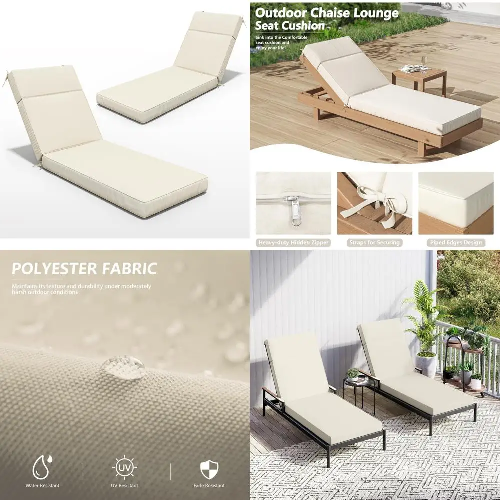 

Water-Resistant and Fade-Resistant Outdoor Chaise Lounge Cushions, 80 L x 26 W x 4 D, High-Density Foam for Comfortable Relaxati