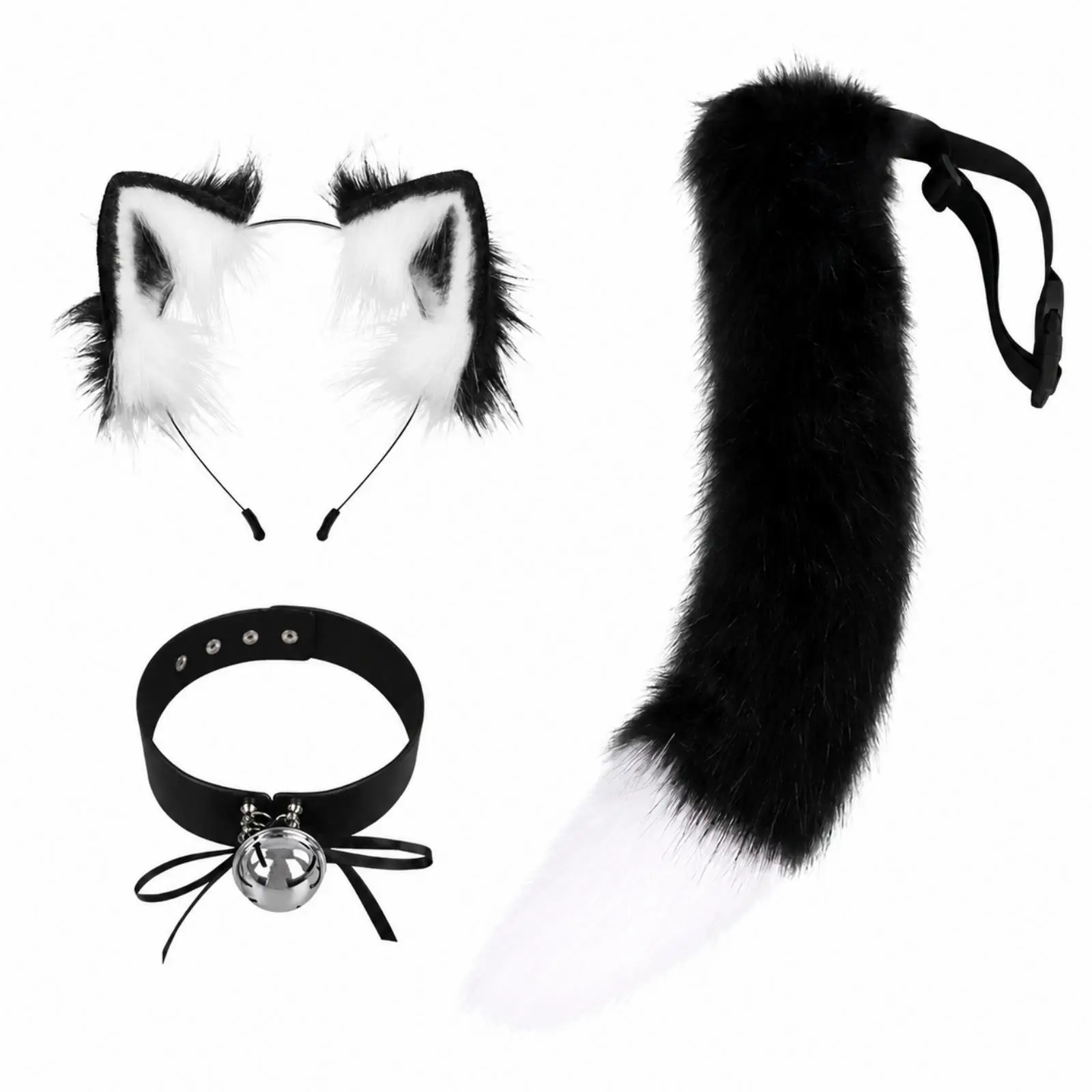 Adjustable Cosplay Fox Ears Tail Set Furry Faux Leather Costume for Creative Stage Performance