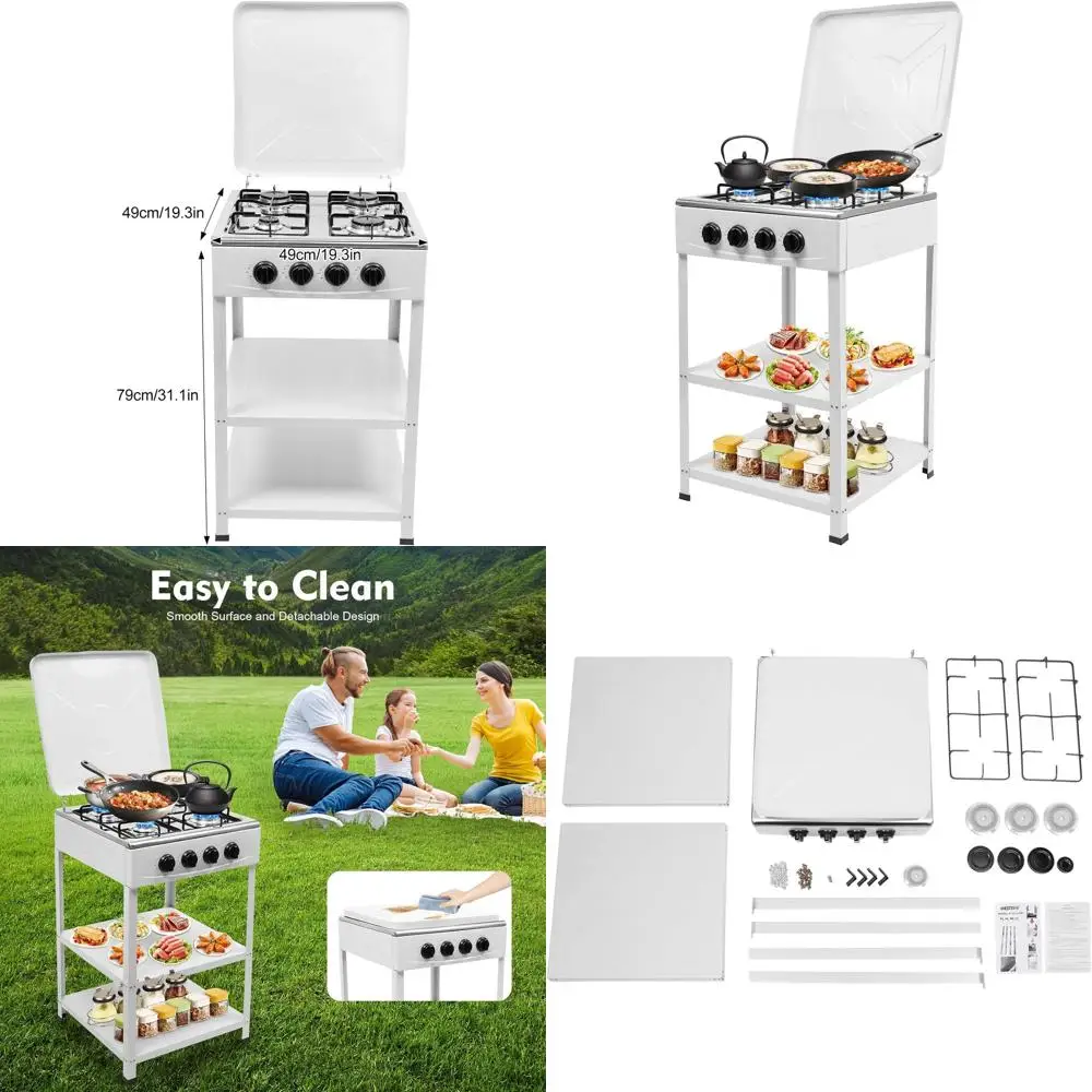 

Portable 4-Burner Gas Stove with Stand, Manual Ignition, Ideal for Camping and Outdoor Cooking