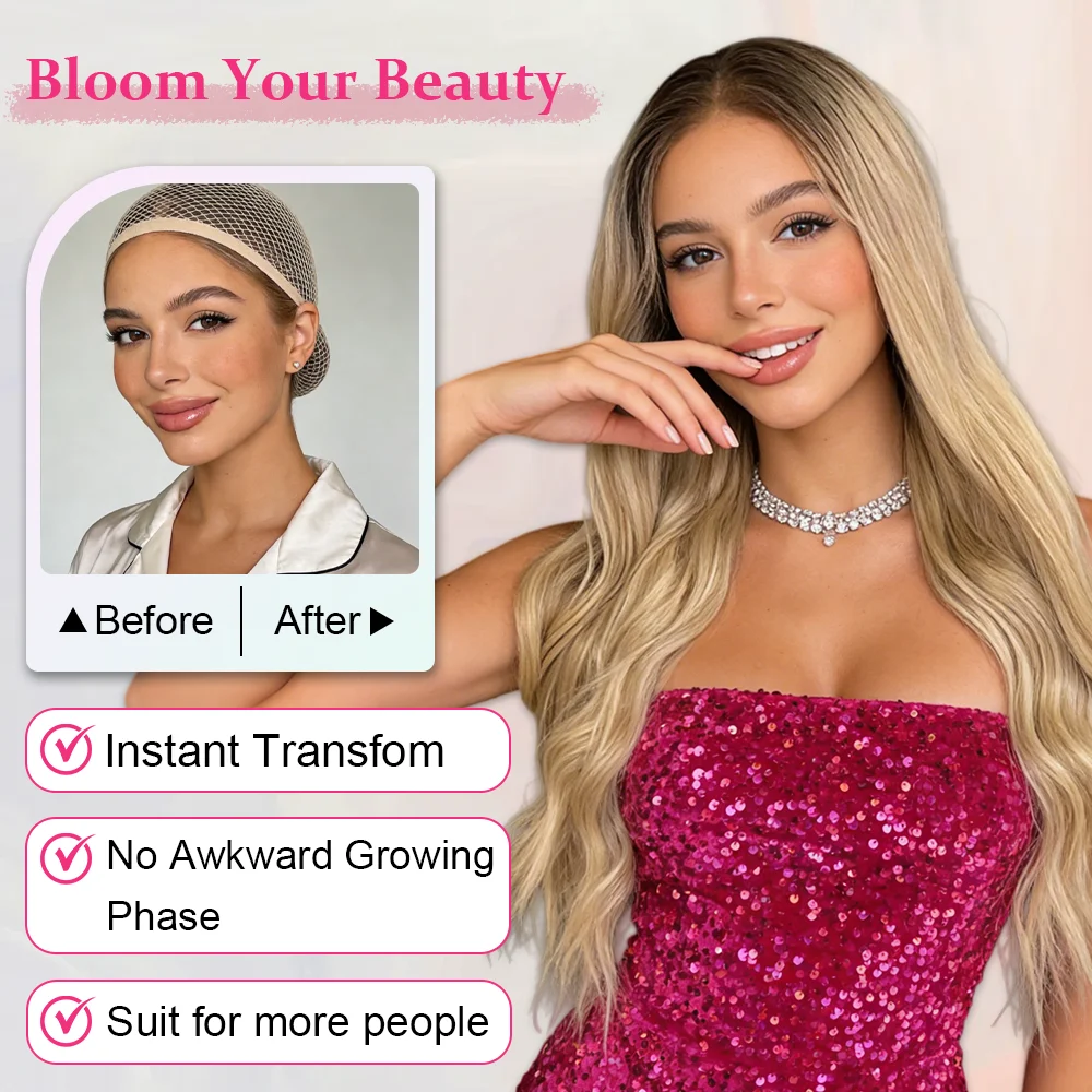 Ombre Golden Blonde Brown Wig for Women Long Wavy Blonde Wig Middle Part Wigs Heat Resistant Synthetic Wig for Daily Use