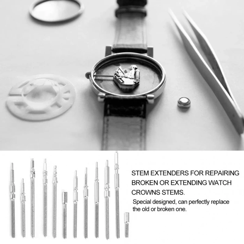 10 Types Watch Extension Rod Bar Watch Tool Winding Stem Extender For 2824 2836 2892 2035 PC Movement Watch Crowns Stems