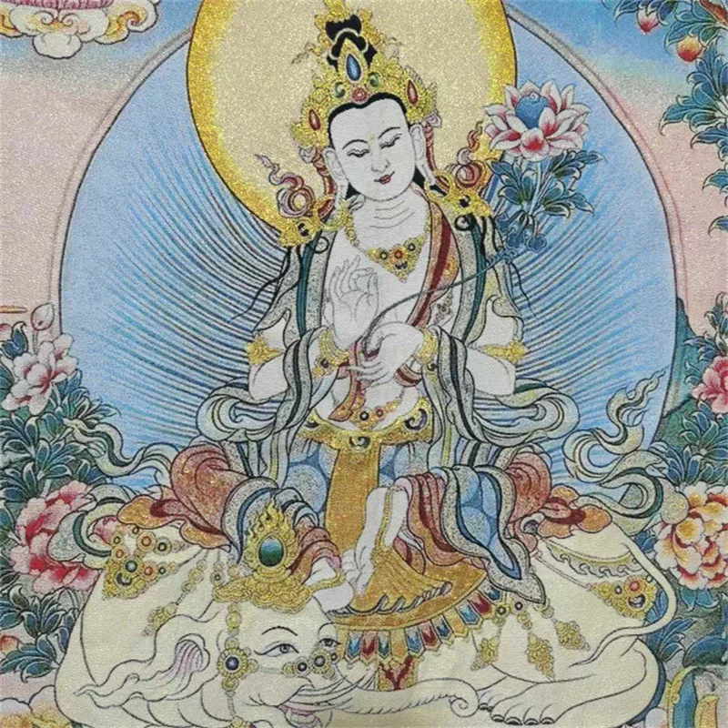 Traditional Chinese Silk Brocade Tangka Wall Art 'White Guanyin' Embroidery - Artistic Home Decor Interior Piece