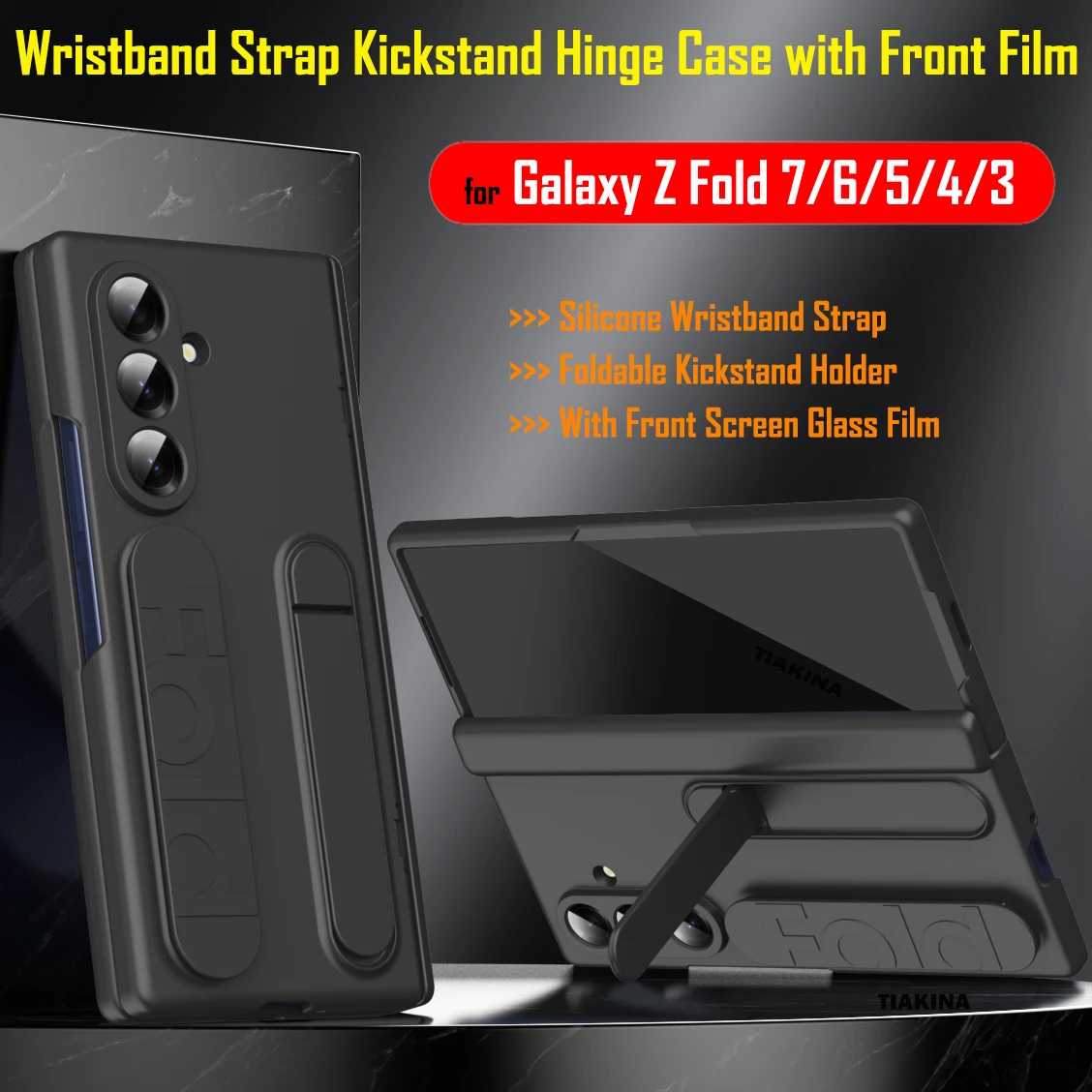 

Силиконовый ремешок-подставка для Samsung Galaxy Z Fold 7, 6, 5, 4, 3, защитный чехол на петлях с стеклянной пленкой на передний экран