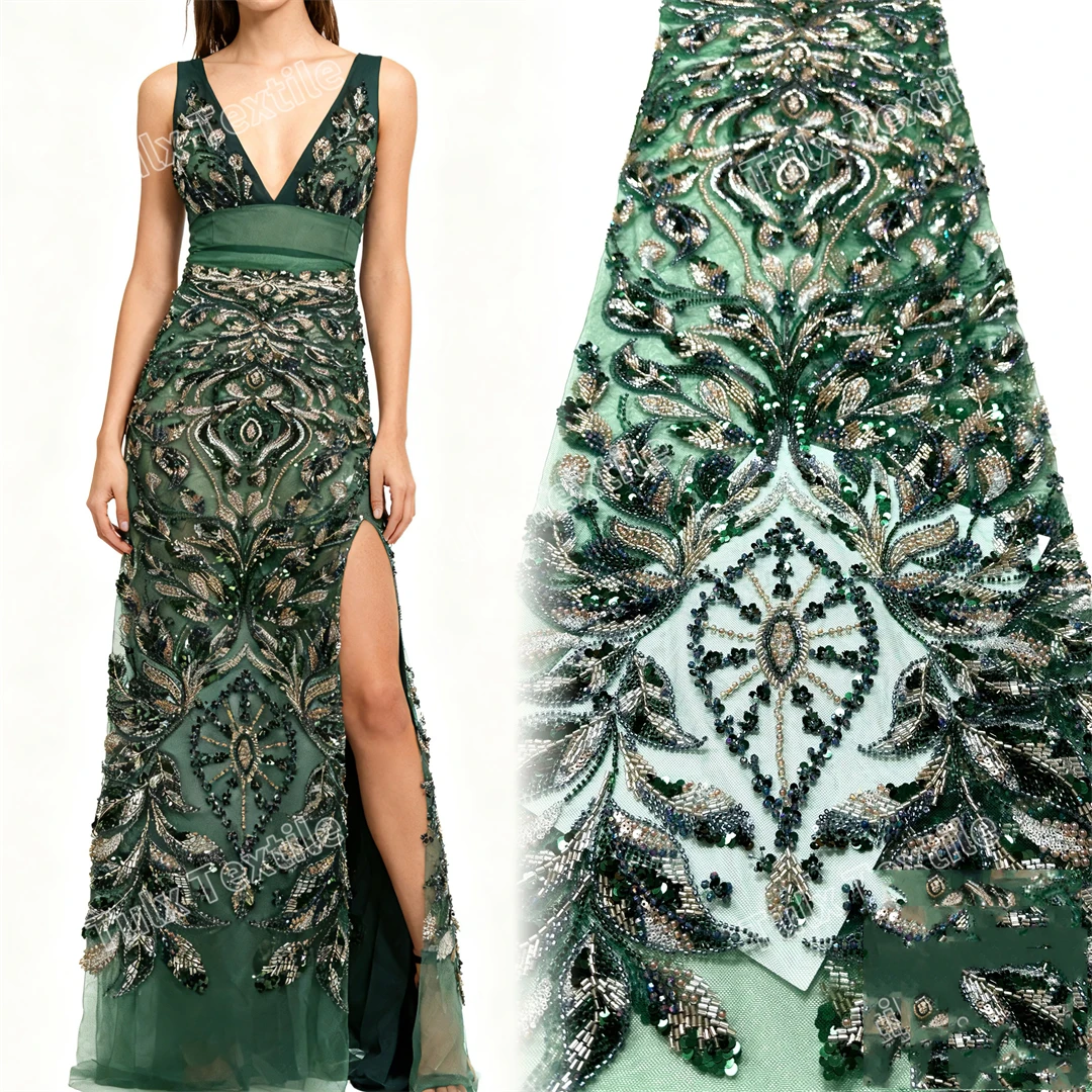 

Роскошная африканская кружевная ткань, бирюзово-зеленая тюлевая кружевная ткань, 2026 5 ярдов, тяжелое тюлевое кружево с блестками и бисером для вечерних свадебных платьев