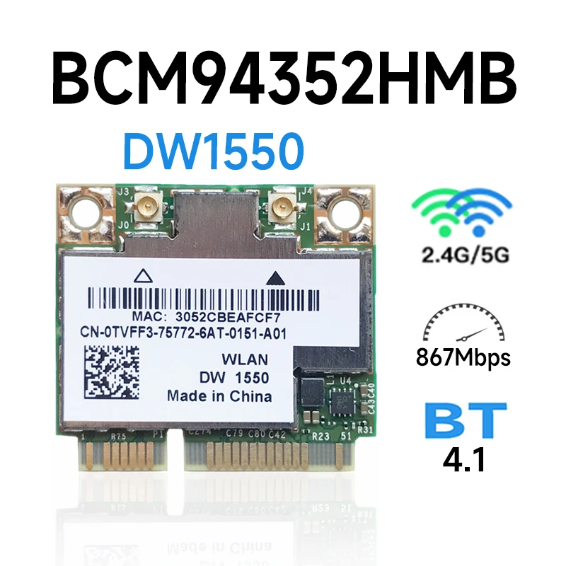 BCM94352HMB DW1550  BCM94352 802.11 / ac 867Mbps wifi semi-mini PCI-E wireless card with Bluetooth New