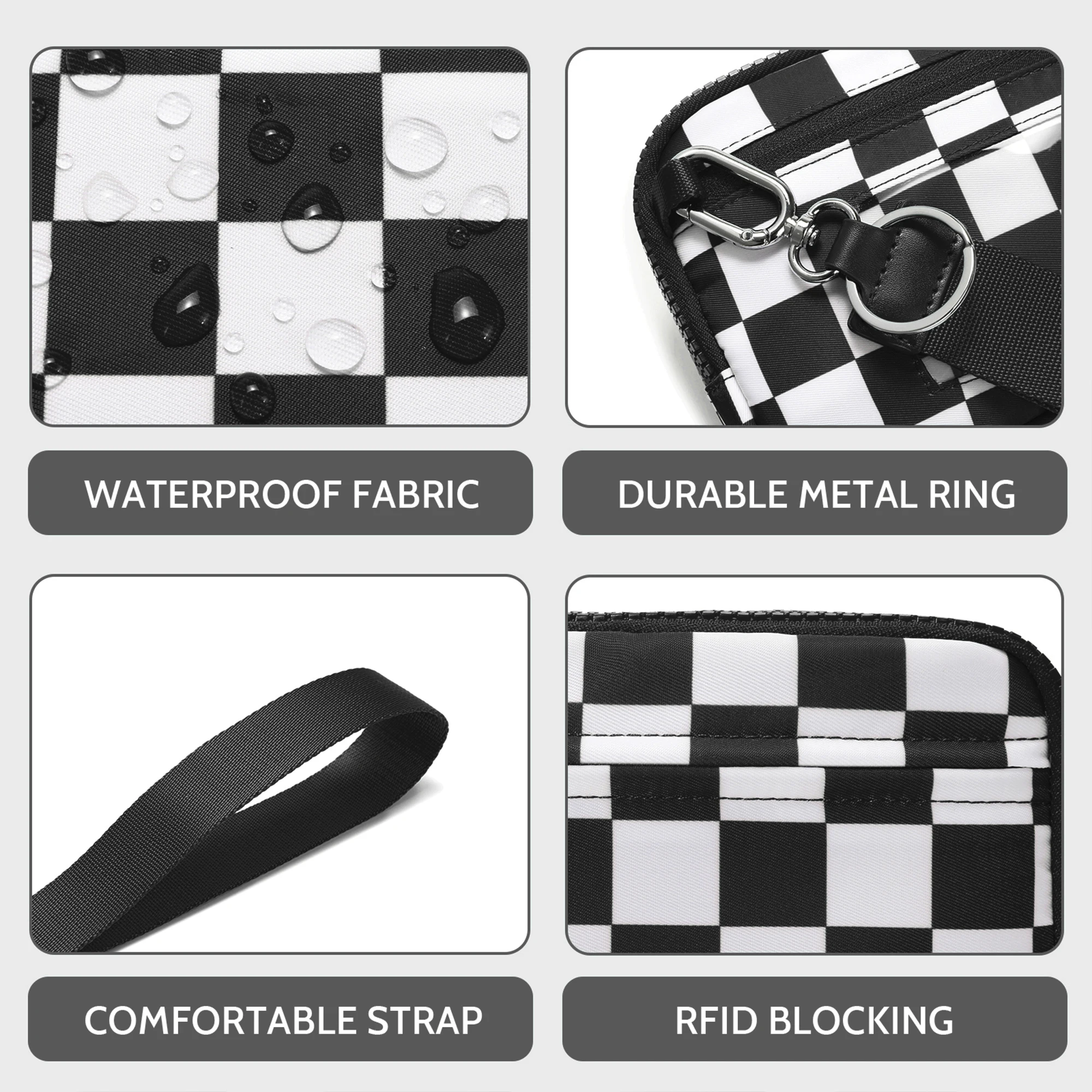 DOYOGI Wristlet wallets for women Nylon Quilted Wallet with 3 Zippers,Travel Credit Card,Holder Cell Phone Organizer,coin purse