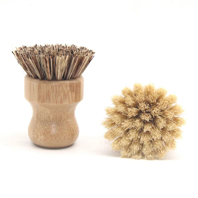 1pcs Palm Pot Brush Bamboo Round Mini Scrub Brush Natural Scrub Brush Wet Cleaning Scrubber for Wash Dishes Pots Pans Vegetables