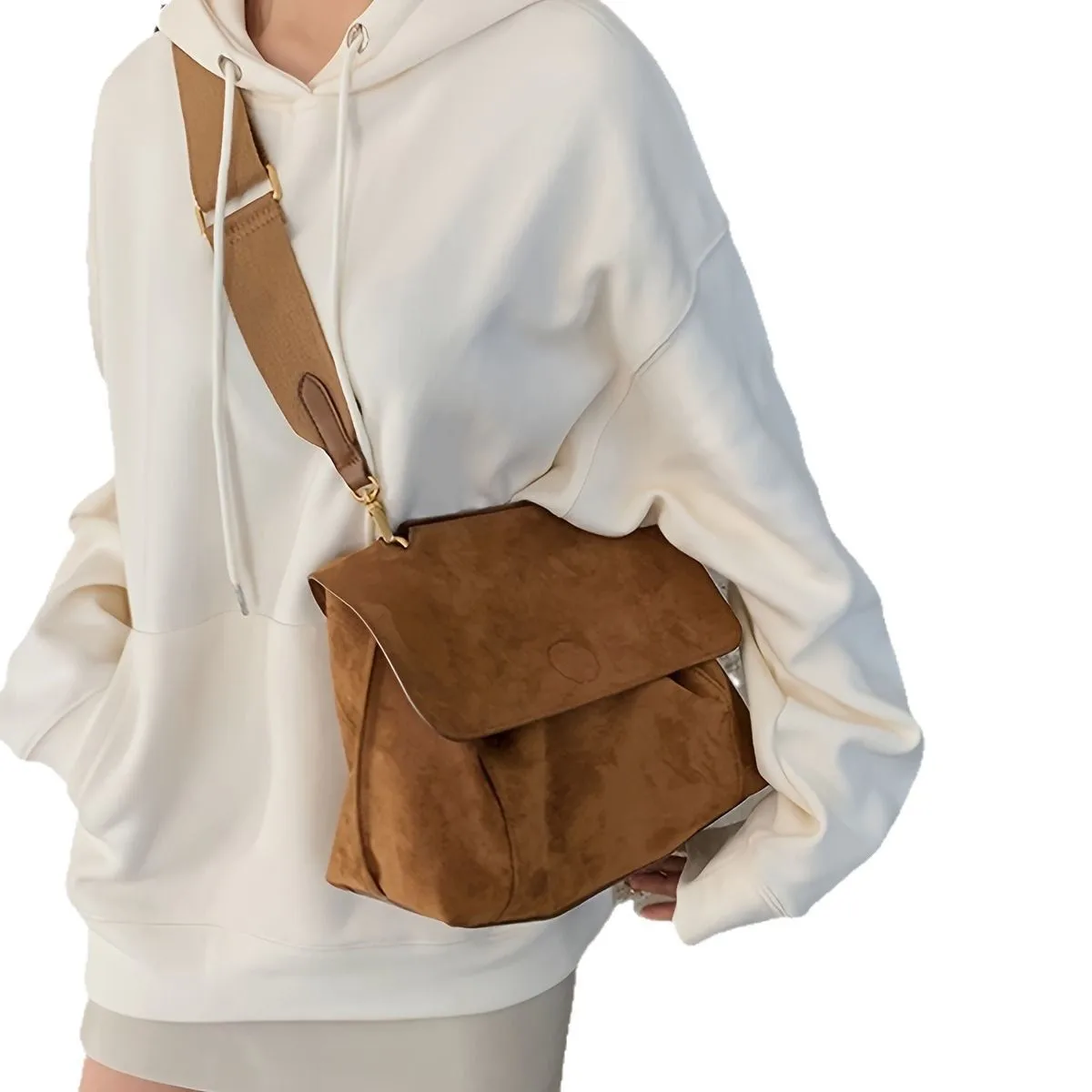 

Retro brown flannel versatile autumn and winter bag women's large-capacity messenger bag shoulder bag women's bag new trend