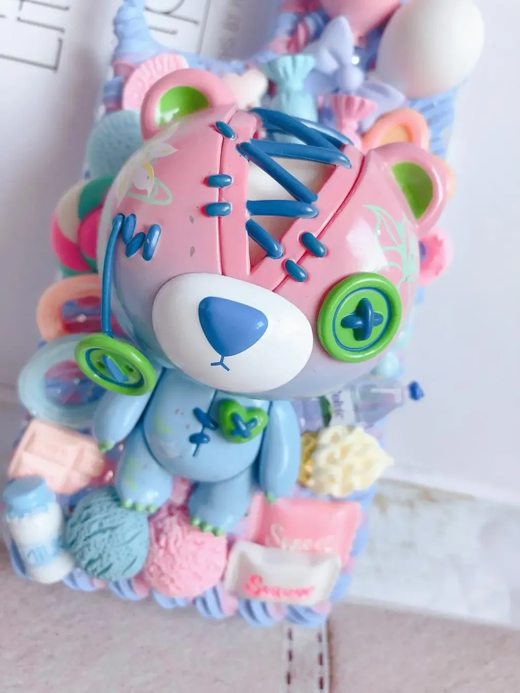 Cute Bear Handmade Case for iPhone 16 pro max DIY Phone Cover iP 16pro pink blue Kawaii candy food Customized 15plus Cream Shell