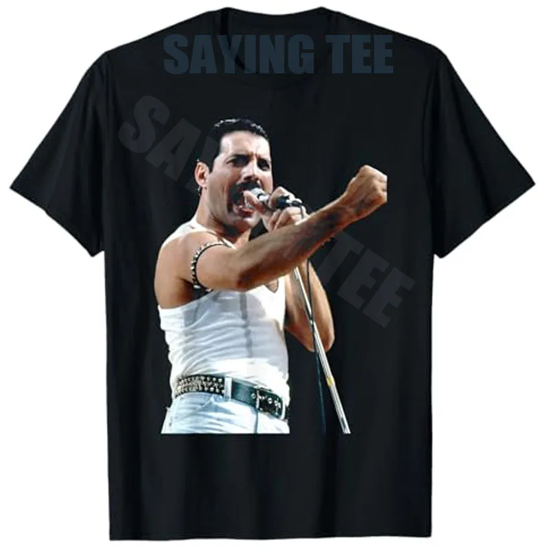 Freddie Mercury der Frontsänger der Rockgruppe Queen bei Live Aid 1985 T-Shirt im Retro-Stil Queen Lead Singer NEC Arena The Works Tour Y2k Rock Tee – Detail 4