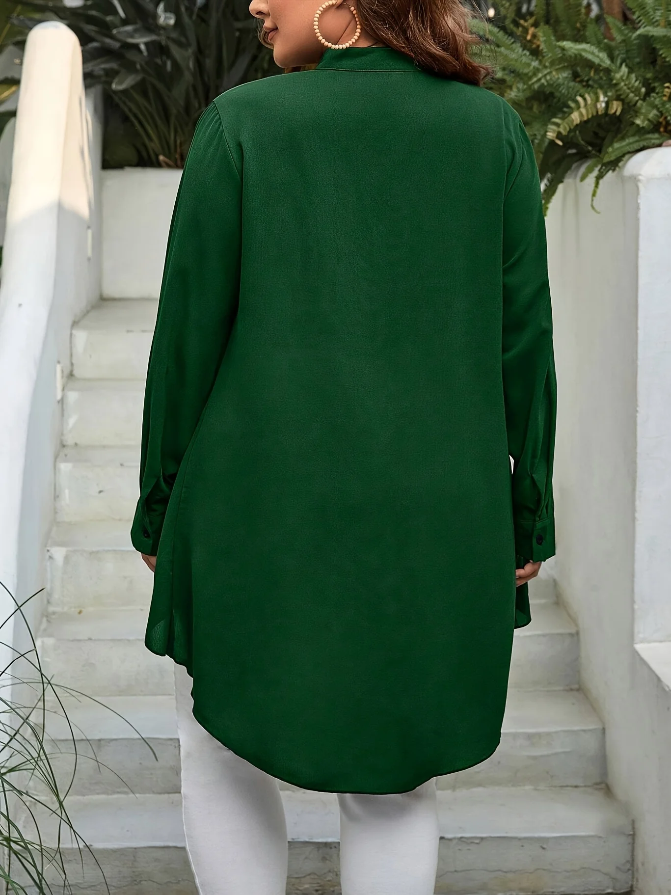 قميص نسائي كاجوال منسوج بلون سادة للربيع/الصيف مقاس كبير #2