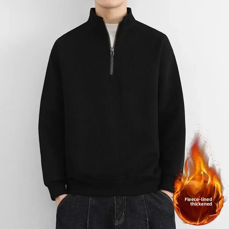 سويت شيرت بقلنسوة للرجال فضفاض مناسب بنصف سحاب ملابس خارجية غير رسمية بياقة واقفة وطبقة أساسية لربيع الخريف ملابس خروج عصرية #4