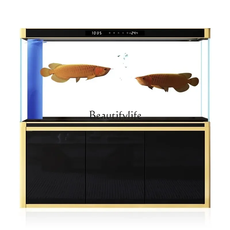 

09Living room fish tank aquarium seawater tank coral tank full set of water-free small ultra-white glass filtration