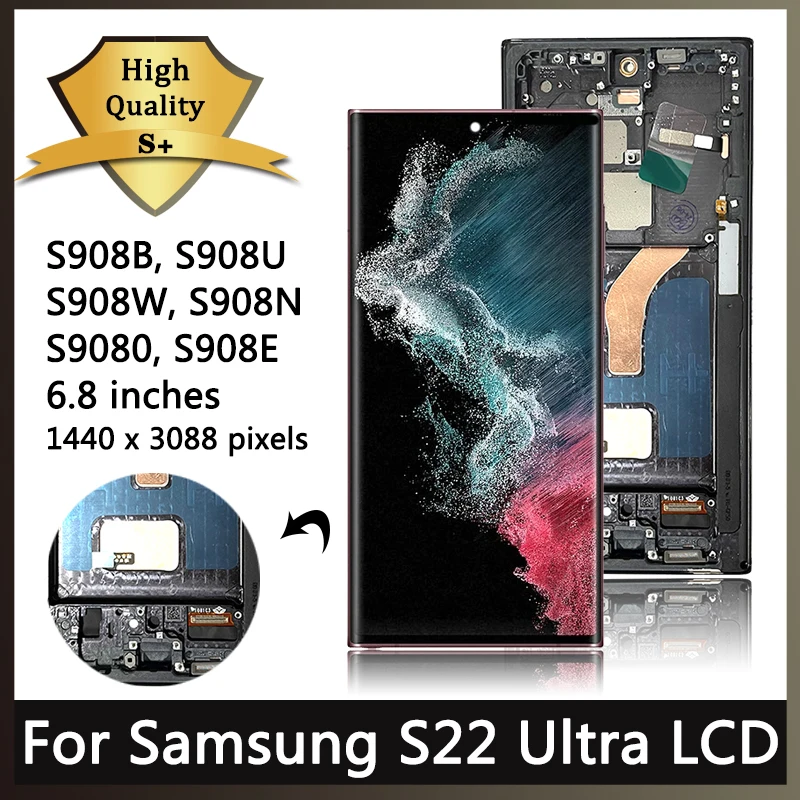 

Замена TFT S22 Ultra экрана для Samsung S22 Ultra ЖК-дисплей S908 S908B S908U сенсорный экран в сборе с рамкой