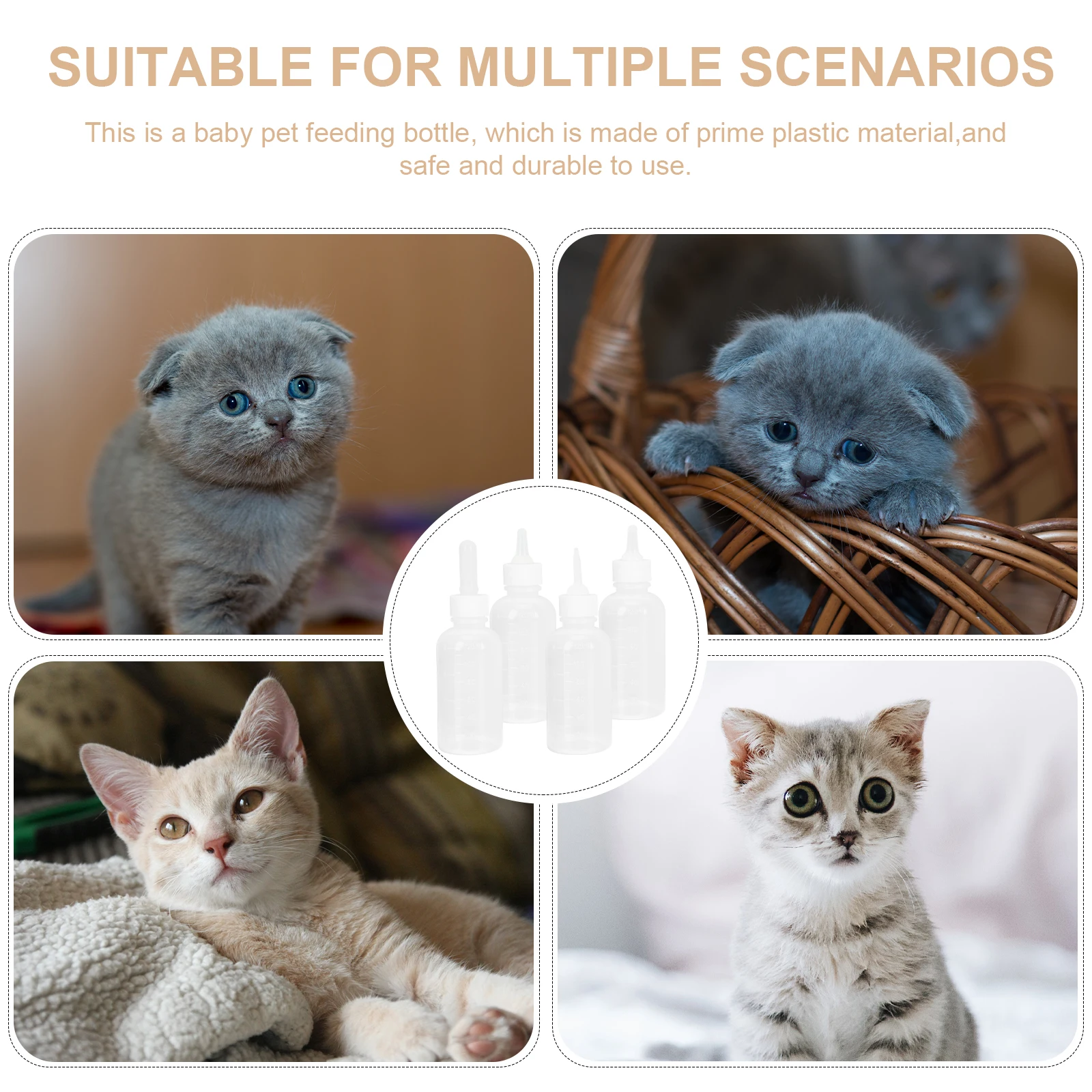 

4pcs Bottle Puppy Feeder Kitten Nursing Bottle Small Animal Feeding Container Reusable Lightweight Food Grade Plastic