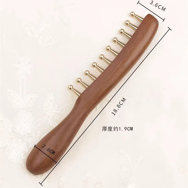 Head Meridians Massage Comb Long Handle Brass Head Massage Comb Round Ball Needling Copper Teeth Scalp Acupoint Massager Combs