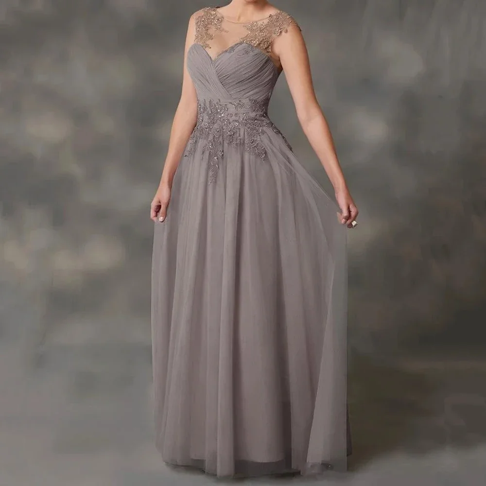 

2025 Simple Gray A-line Chiffon Mother of The Bride Dresses with Jacket Applique Lace Dresses Evening Wear Wedding Guest Dress