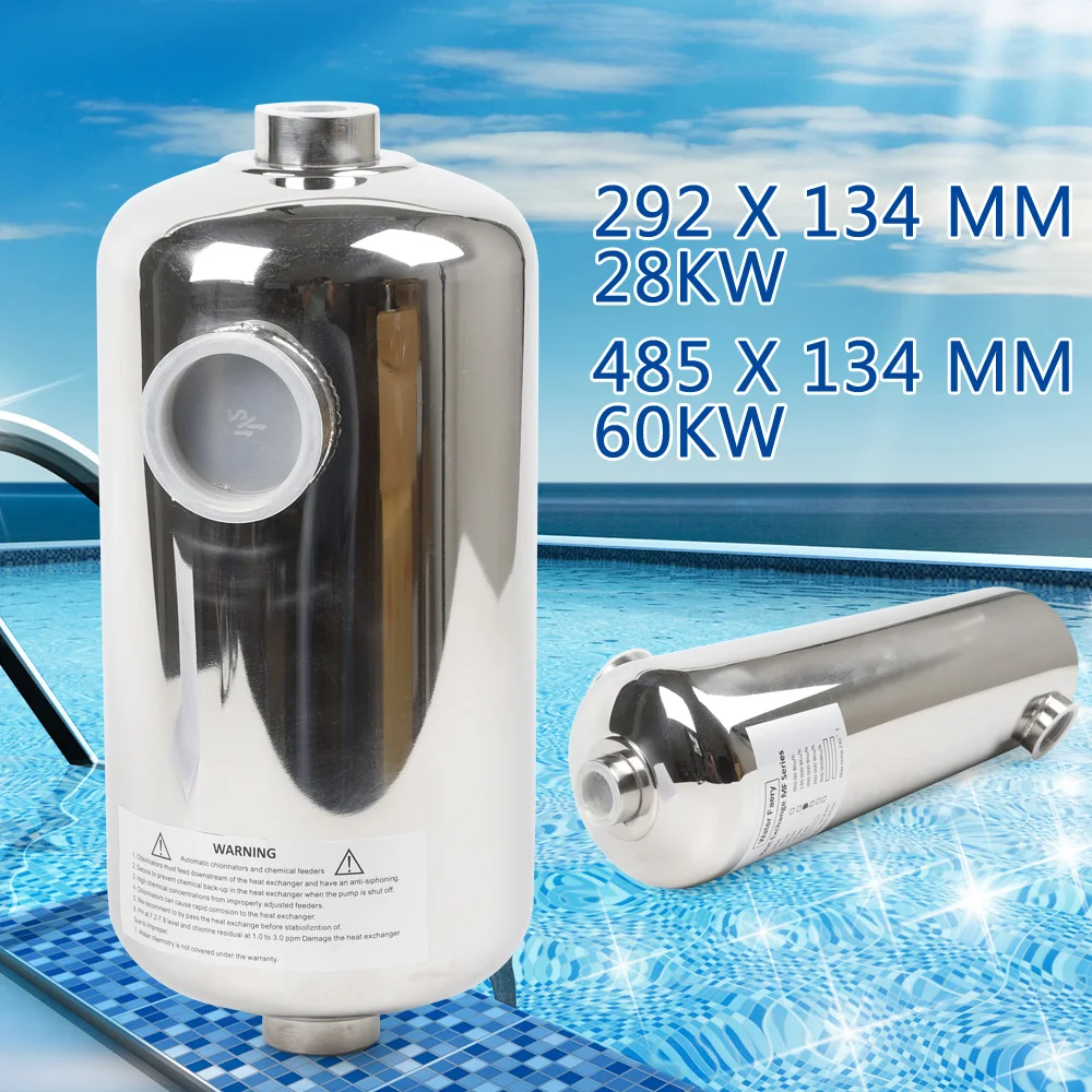 28/60KW Swimming Pool Heat Exchanger Heater Stainless Steel Bath Tub Pool 292x134mm/485x134mm