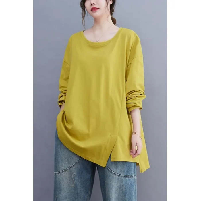 Luźna długa koszulka damska, kolorowa, codzienna bluzka, koreański styl, bazowa warstwa, wiosna-jesień, nowość, rozmiar plus size.