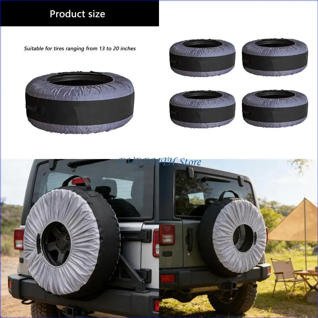 

124B 4 Pieces Heavy Duty Universal Tire Sleeves Adjustable Fit Weatherproof Oxford Cloth Protectors for 13-20 Inches Vehicles