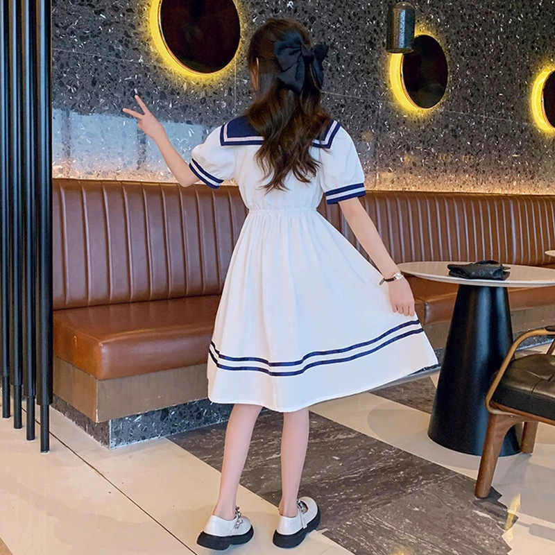 Navy Blue Cute Dresses For School Girls School Dress Summer Dresses For  Kids Costume Preppy Style