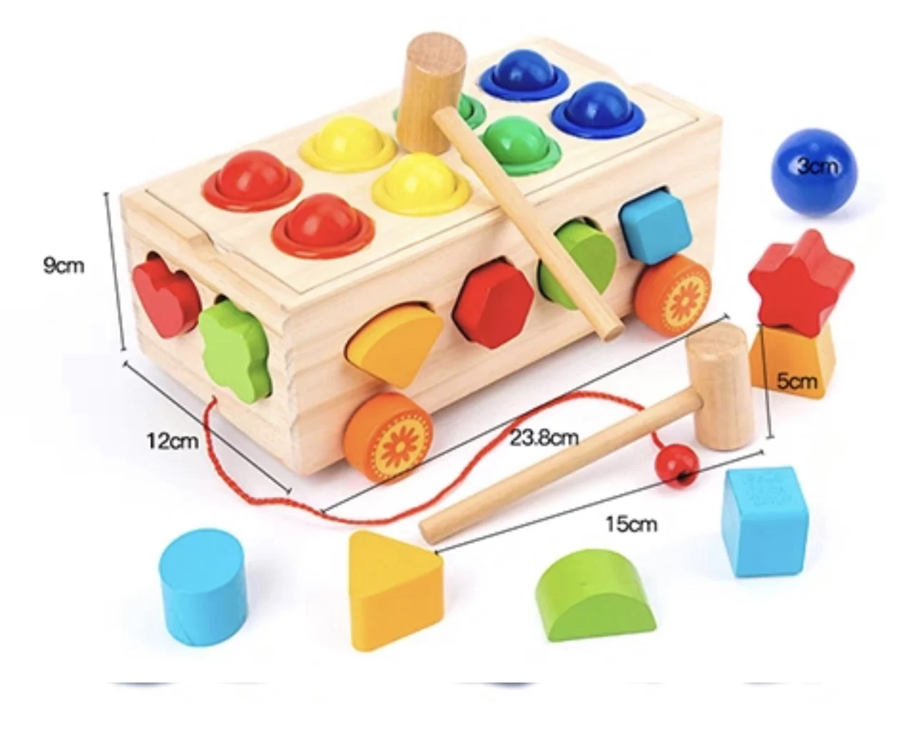 Juego de juguetes para martillar de madera 2 en 1 con banco, juguetes educativos a juego de cognición con forma de Color de remolque