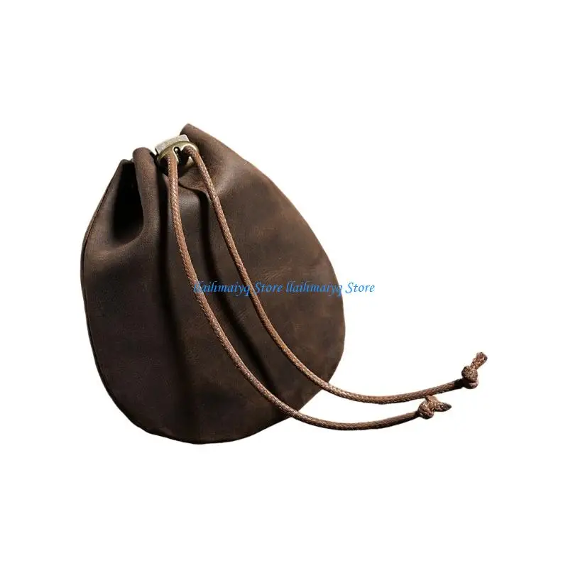 

573B Retro Pull Cord Closure Mini Bag Practical PU Coin Purse Change