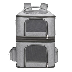 Double Layer Pet Backpack Oxford Cloth Portable Large Capacity Carrier Bag Can Accommodate Two Cat Outdoor Travel Cat Bag