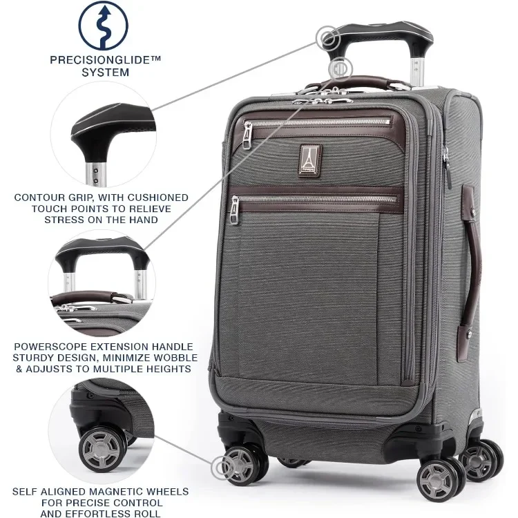 Platinum Elite Softside Expandable Carry on Luggage, 8 Wheel Spinner Suitcase, USB Port, Suiter, Men and Women, Vintage Grey,