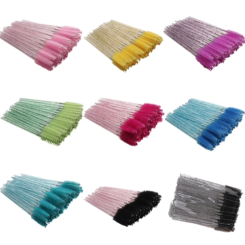 Brosse de maquillage jetable pour cils en cristal, bonne qualité, manche en diamant, baguettes de Mascara, outil d'extension de cils, 50 pièces/paquet