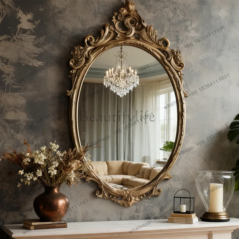 

Medieval oval vanity mirror French retro art carved vanity mirror