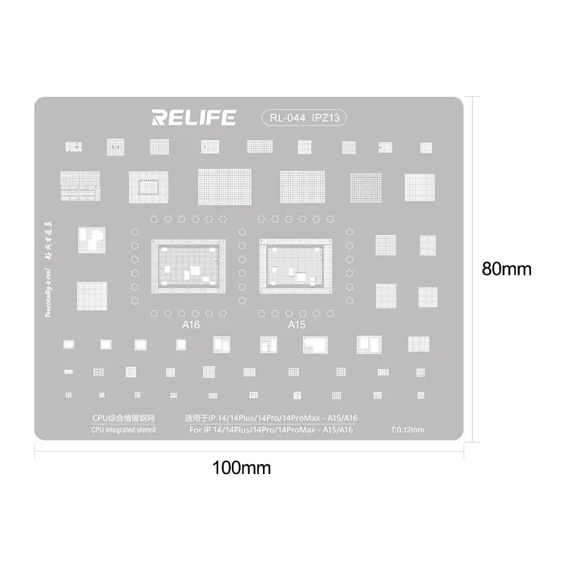 RELIFE RL-044 IPZ13 IP14/14Plus/14Pro/14ProMax-A15/16 CPU plantilla integrada/grueso 0,12 MM