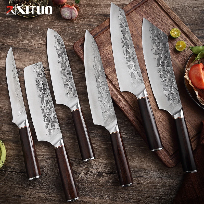 

XITUO High Quality 4Cr13 Forged Steel Kitchen Knives Handmade Forged Slicing Cutting Knife Black Color Wooden Handle Chef Tools